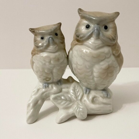 Vintage Porcelain Otagiri Japan Owls Sitting On A Tree Branch Figurine Chipped - Picture 12 of 16